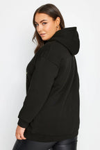 Plus Size Long Sleeve Hooded Sweatshirt with Front Text Print
