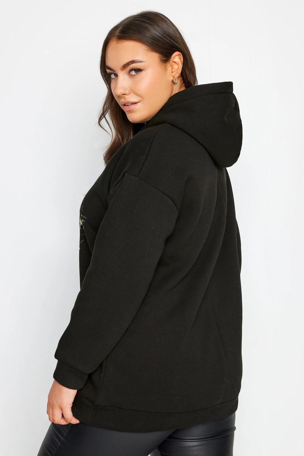 Plus Size Long Sleeve Hooded Sweatshirt with Front Text Print