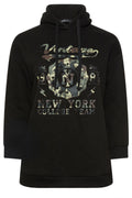 Plus Size Long Sleeve Hooded Sweatshirt with Front Text Print