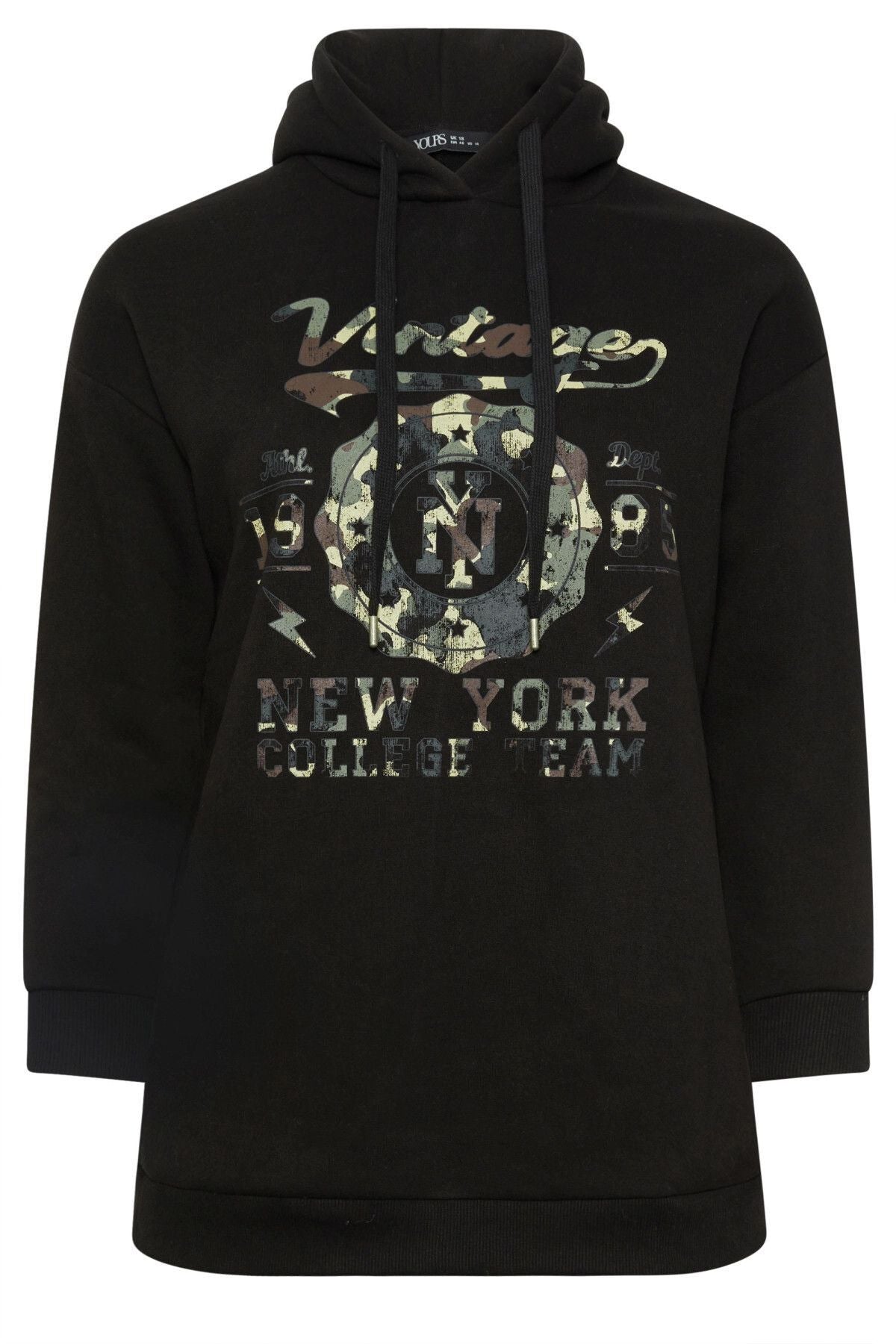 Plus Size Long Sleeve Hooded Sweatshirt with Front Text Print