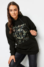 Plus Size Long Sleeve Hooded Sweatshirt with Front Text Print