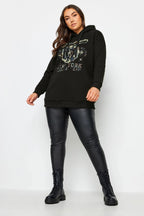 Plus Size Long Sleeve Hooded Sweatshirt with Front Text Print