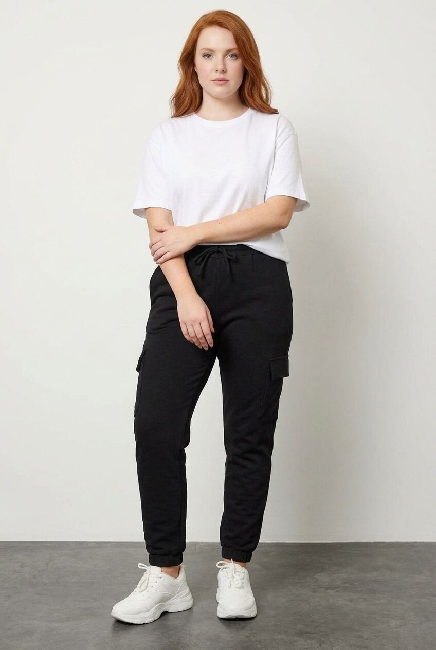 Plus Size Elastic Waist and Cuffed Pocketed Cargo Jogger Pants