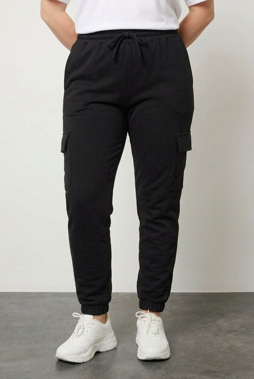 Plus Size Elastic Waist and Cuffed Pocketed Cargo Jogger Pants