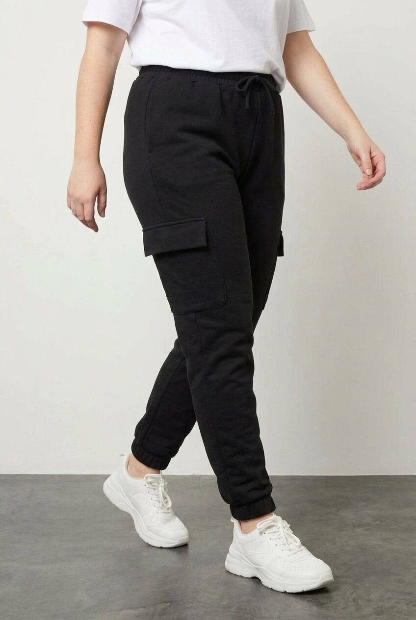 Plus Size Elastic Waist and Cuffed Pocketed Cargo Jogger Pants