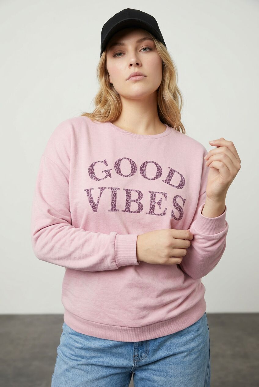 Plus Size Text Print Crew Neck Sweatshirt