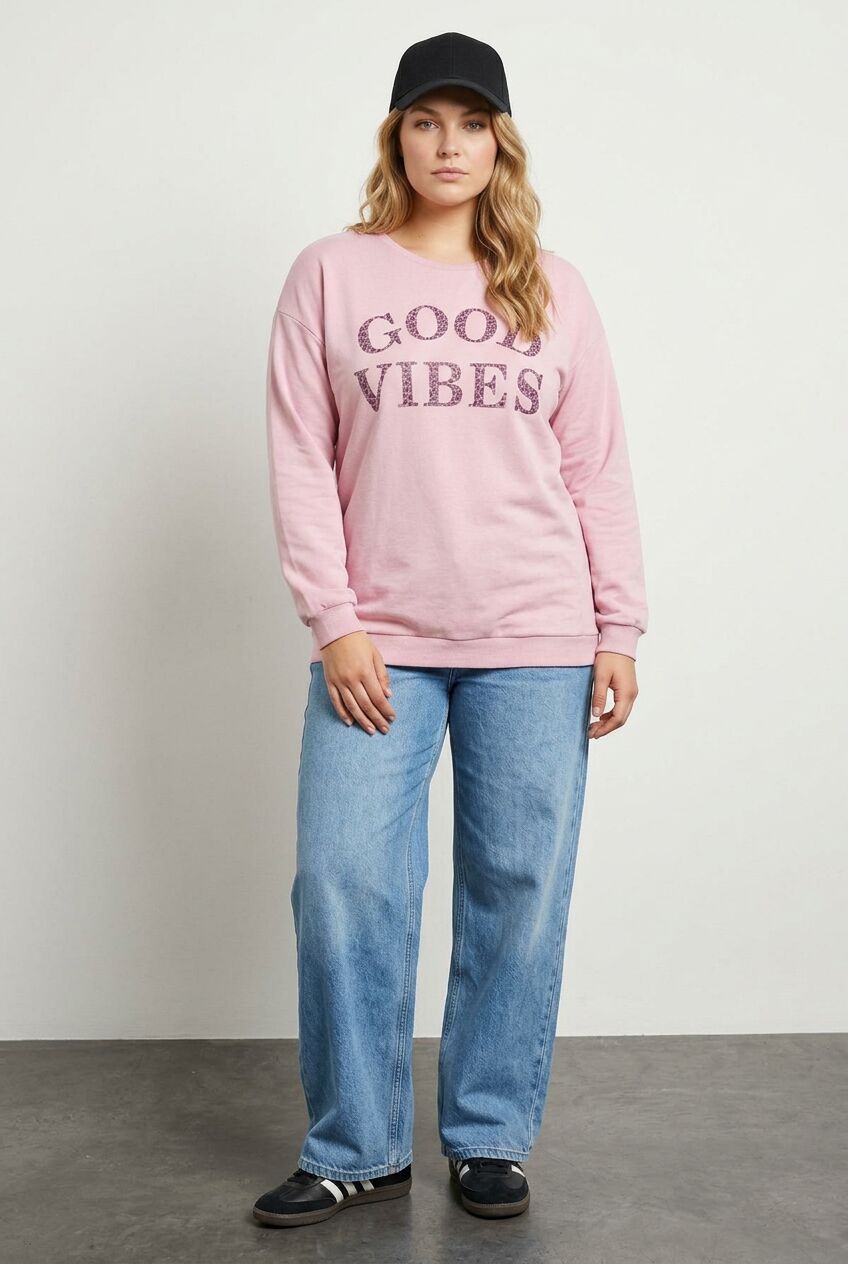 Plus Size Text Print Crew Neck Sweatshirt