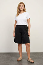 Plus Size Elastic Waist Pocketed Short Cut Wide Leg Shorts