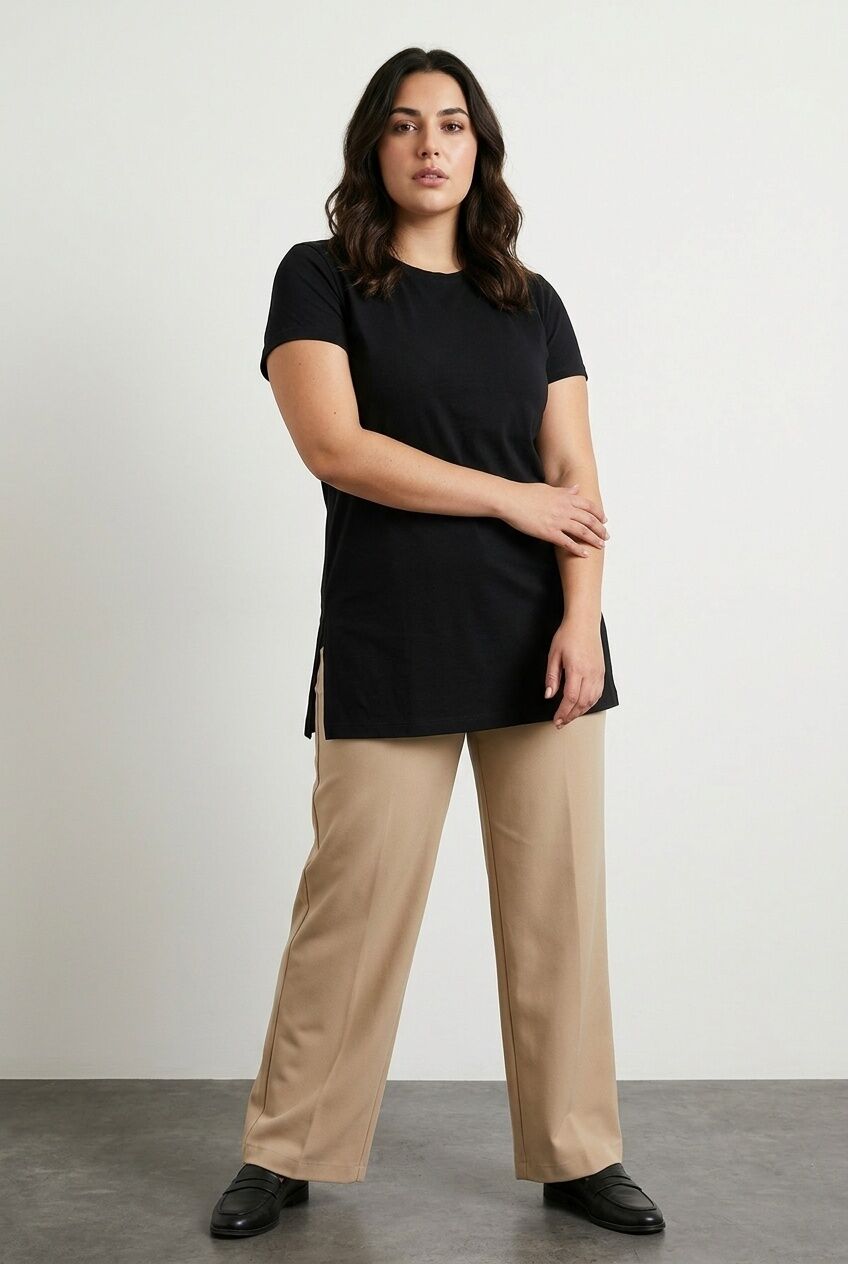 Plus Size Short Sleeve Crew Neck Side Slit Basic T-shirt