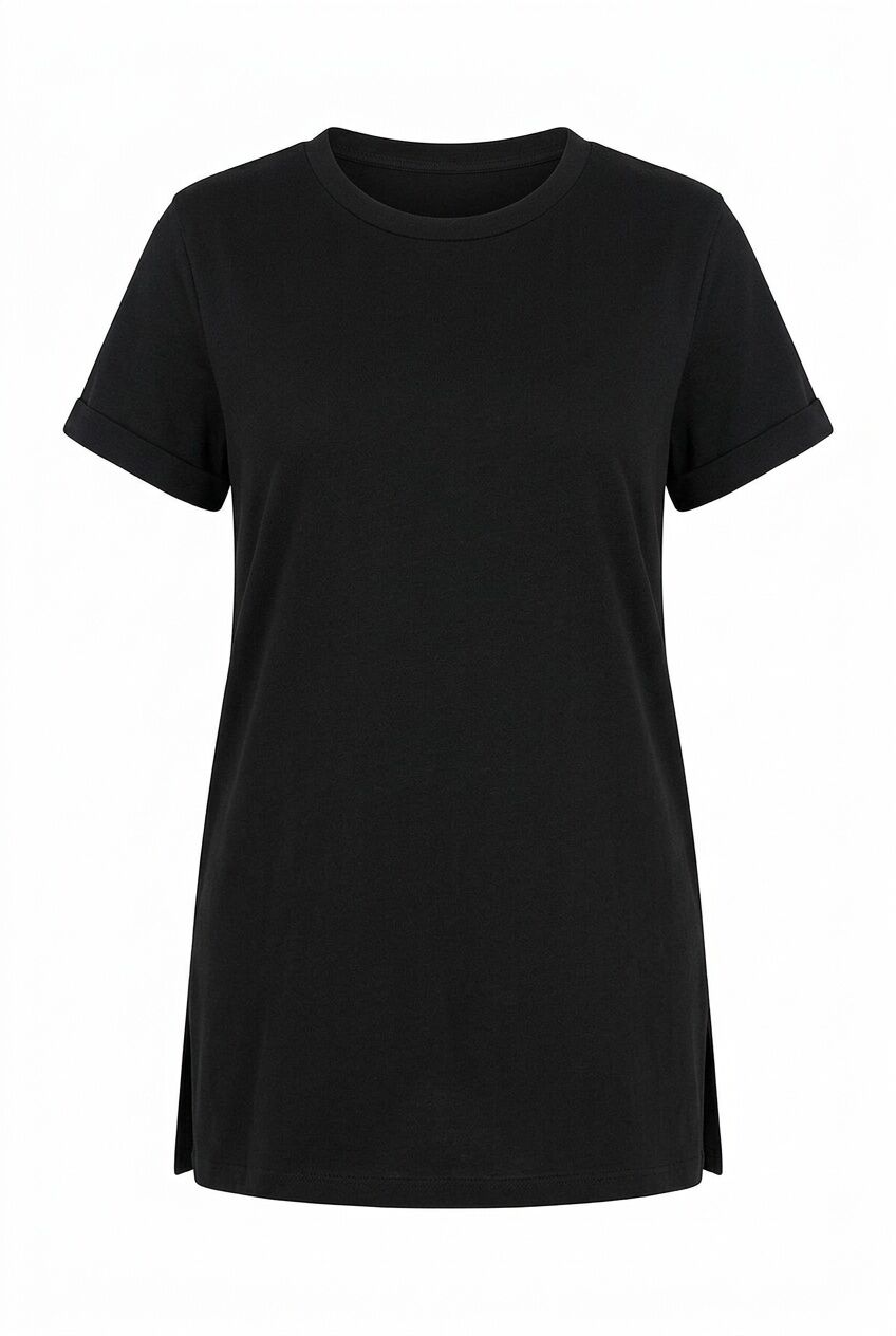 Plus Size Short Sleeve Crew Neck Side Slit Basic T-shirt