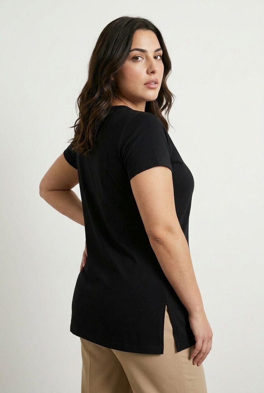 Plus Size Short Sleeve Crew Neck Side Slit Basic T-shirt