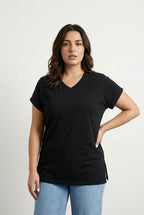 Plus Size Short Sleeve V-Neck Side Slit Basic T-shirt