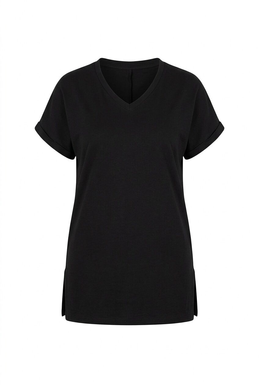 Plus Size Short Sleeve V-Neck Side Slit Basic T-shirt