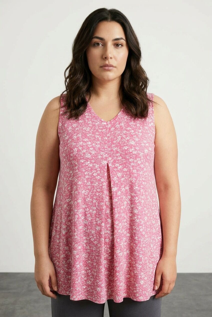 Plus Size Sleeveless V-Neck Patterned Stretchy Blouse