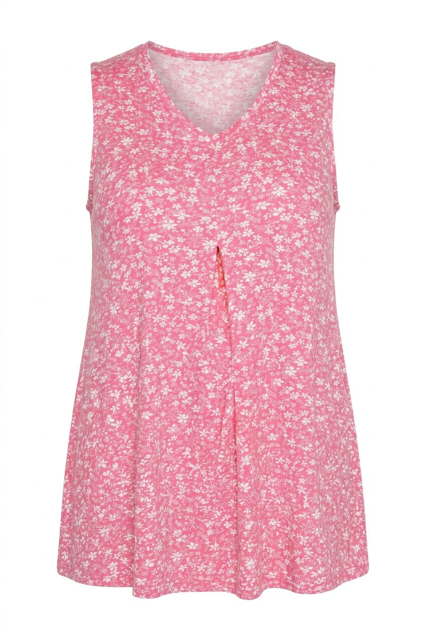 Plus Size Sleeveless V-Neck Patterned Stretchy Blouse