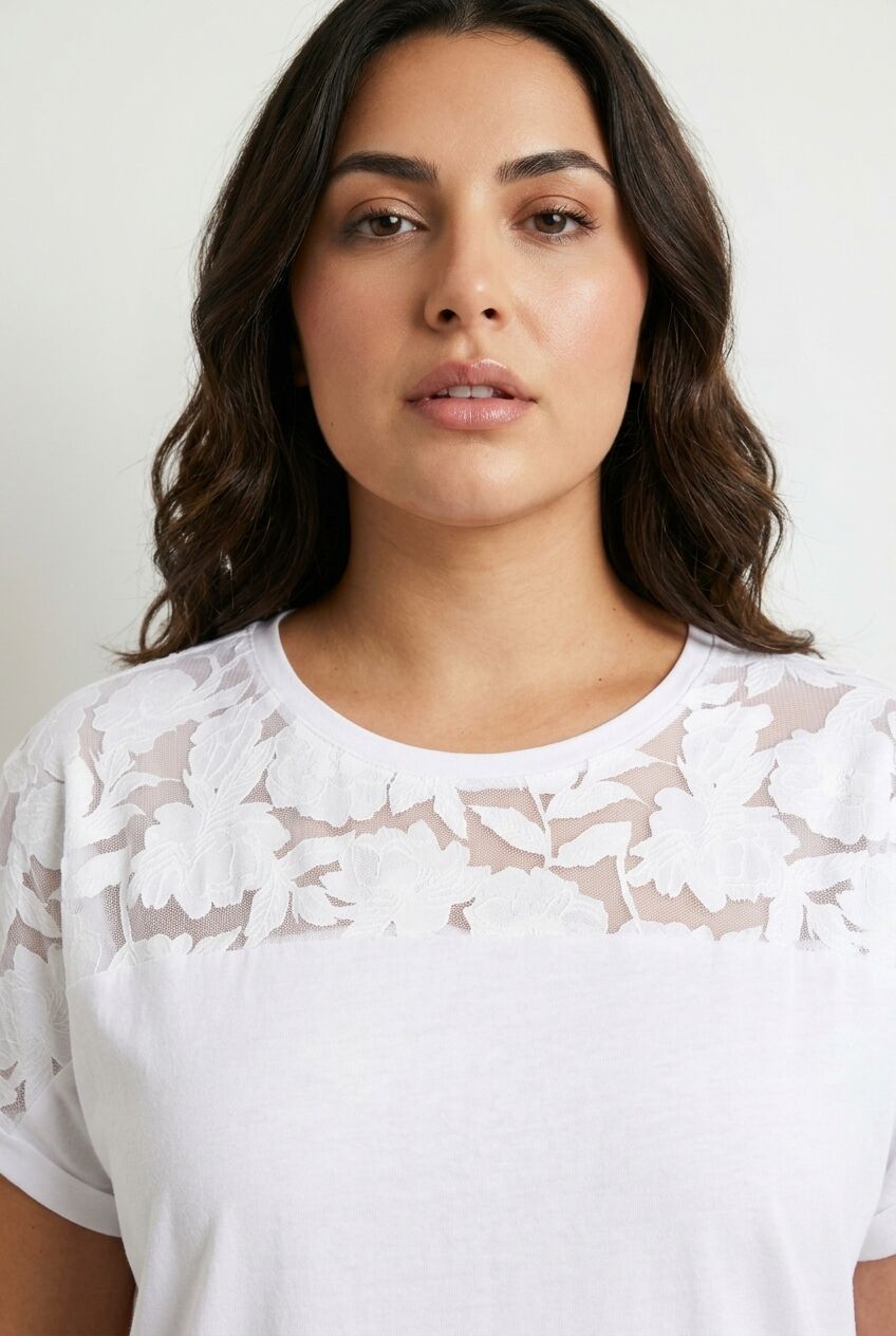 Floral Mesh Panel T-shirt