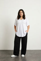 Plus Size V-Neck Plain Asymmetrical Cut Stretchy Blouse