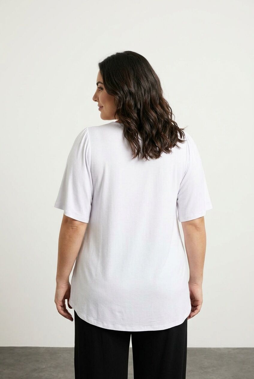 Plus Size V-Neck Plain Asymmetrical Cut Stretchy Blouse
