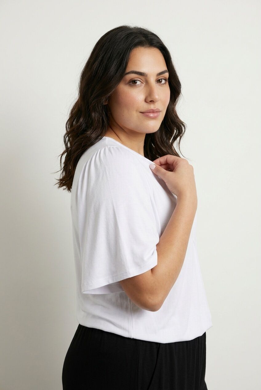 Plus Size V-Neck Plain Asymmetrical Cut Stretchy Blouse