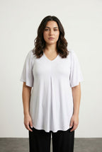 Plus Size V-Neck Plain Asymmetrical Cut Stretchy Blouse