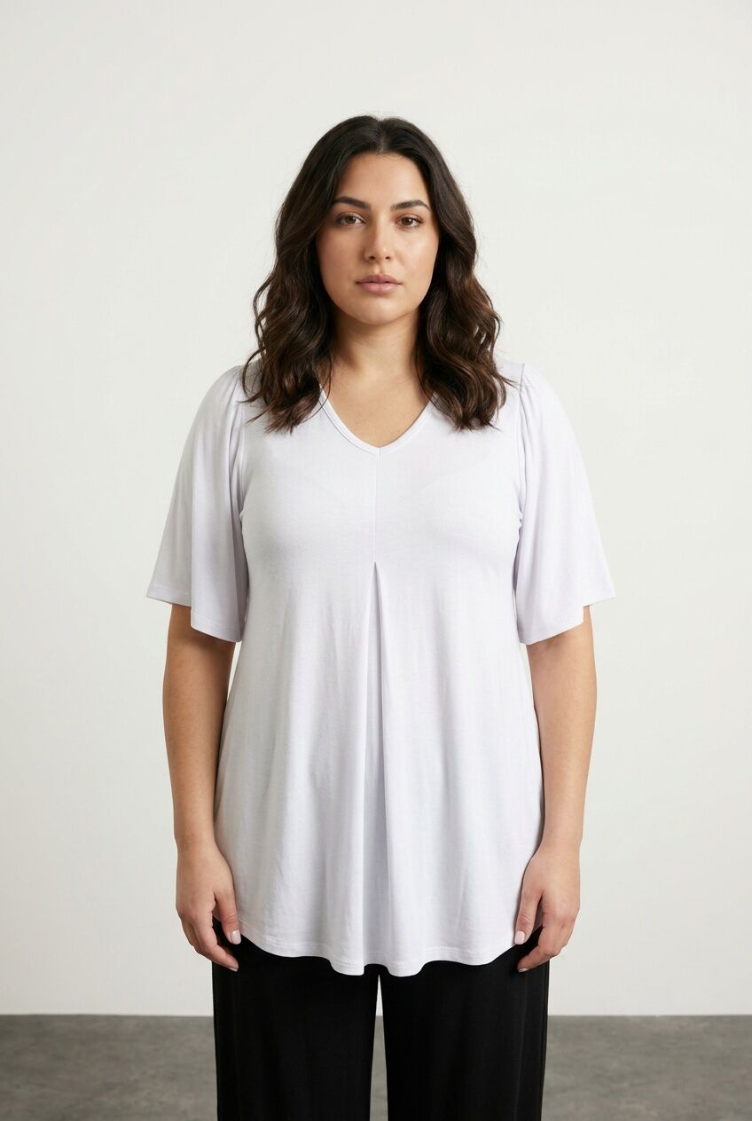 Plus Size V-Neck Plain Asymmetrical Cut Stretchy Blouse