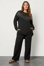 Plus Size Crew Neck Long Sleeve Sequin Embellished Blouse