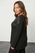 Plus Size Crew Neck Long Sleeve Sequin Embellished Blouse