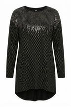 Plus Size Crew Neck Long Sleeve Sequin Embellished Blouse