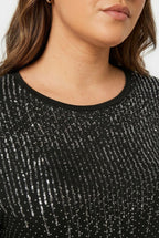 Plus Size Crew Neck Long Sleeve Sequin Embellished Blouse