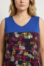 Plus Size Sleeveless V-Neck Patterned Lycra Blouse