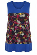 Plus Size Sleeveless V-Neck Patterned Lycra Blouse