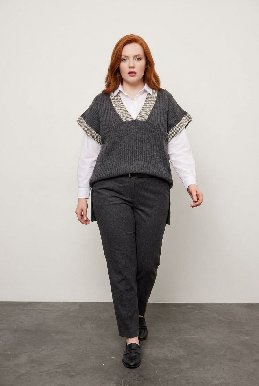 Plus Size V-Neck Short Sleeve Knit Sweater