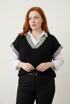 Plus Size V-Neck Short Sleeve Knit Sweater