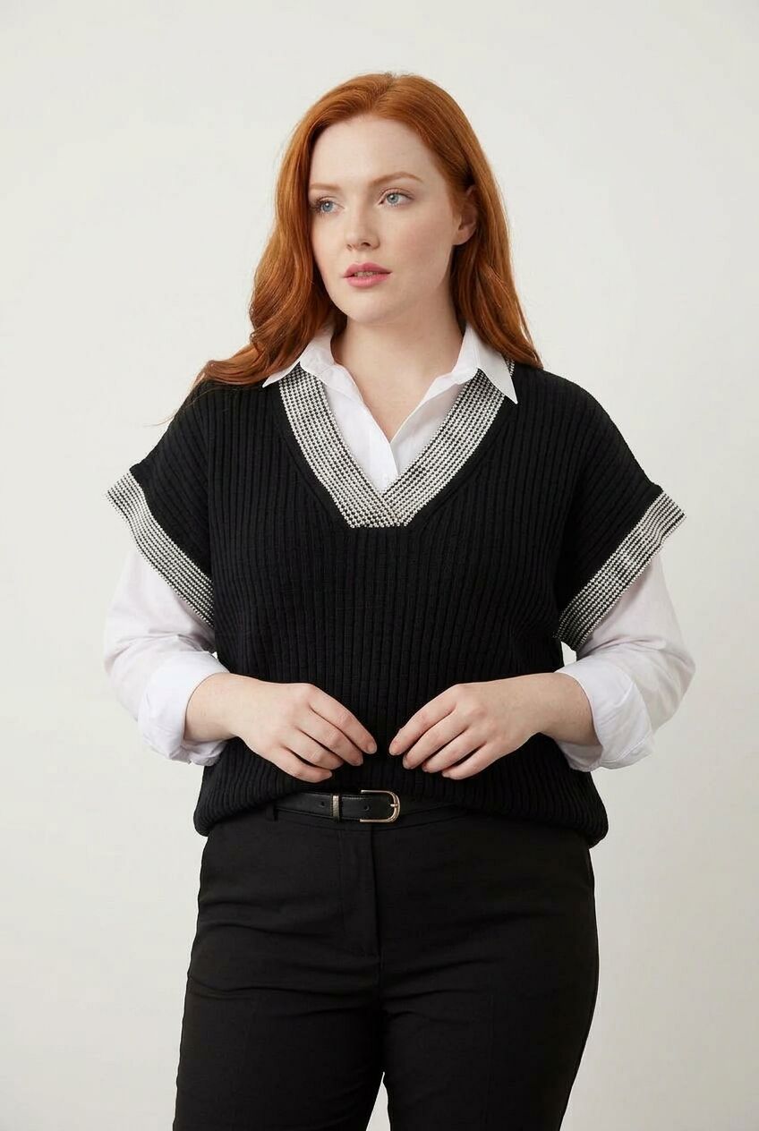 Plus Size V-Neck Short Sleeve Knit Sweater
