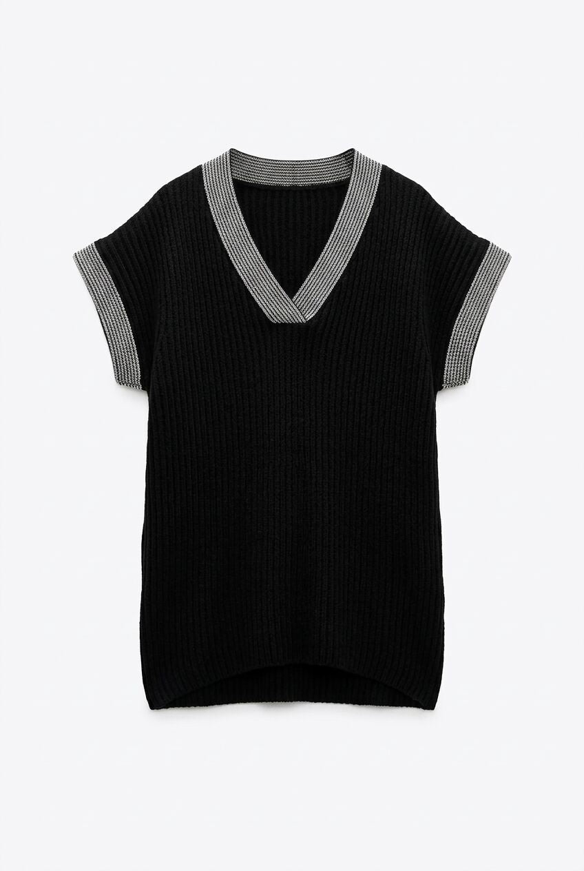 Plus Size V-Neck Short Sleeve Knit Sweater
