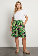 Plus Size Elastic Waist Patterned Loose Fit Stretchy Shorts