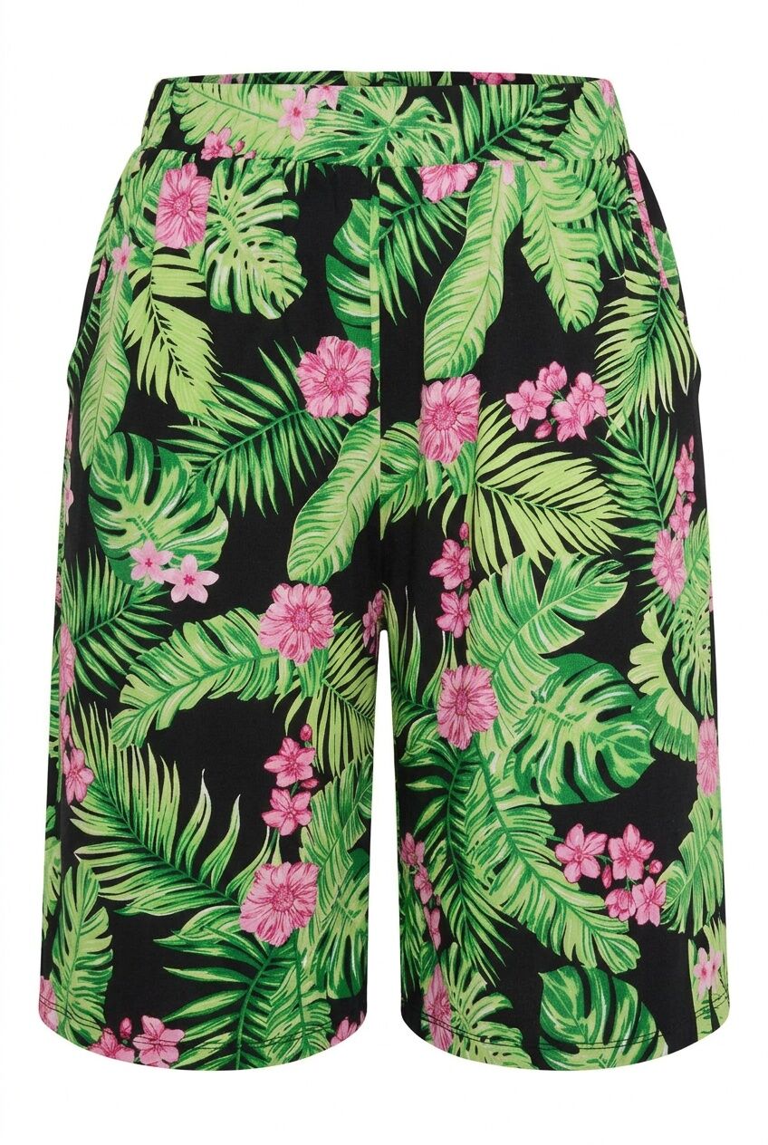 Plus Size Elastic Waist Patterned Loose Fit Stretchy Shorts