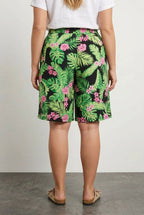 Plus Size Elastic Waist Patterned Loose Fit Stretchy Shorts