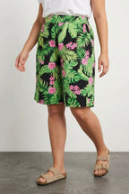 Plus Size Elastic Waist Patterned Loose Fit Stretchy Shorts