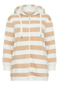 Plus Size Hooded Zippered Striped Long Sleeve Sweatshirt