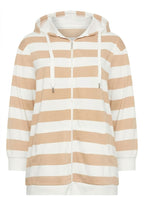 Plus Size Hooded Zippered Striped Long Sleeve Sweatshirt