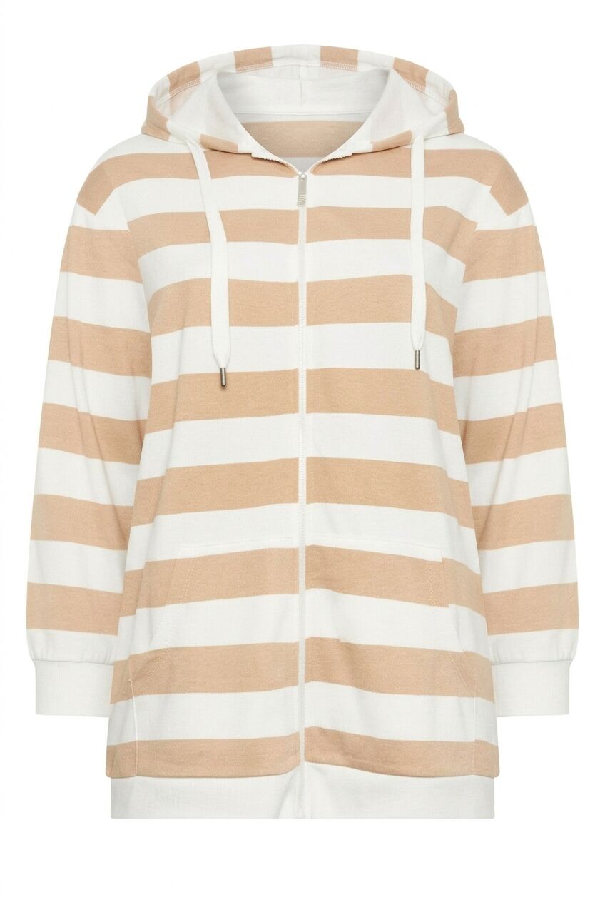 Plus Size Hooded Zippered Striped Long Sleeve Sweatshirt