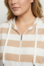 Plus Size Hooded Zippered Striped Long Sleeve Sweatshirt