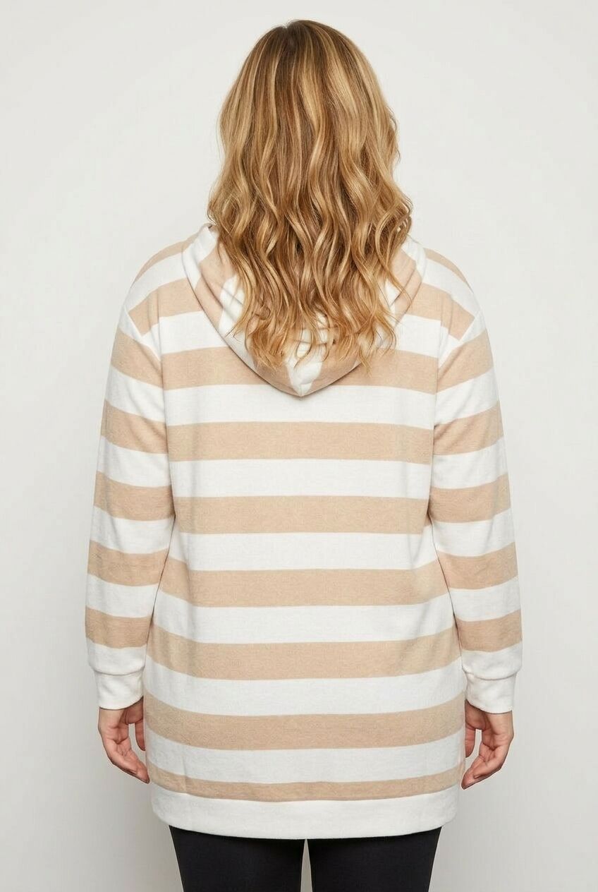 Plus Size Hooded Zippered Striped Long Sleeve Sweatshirt