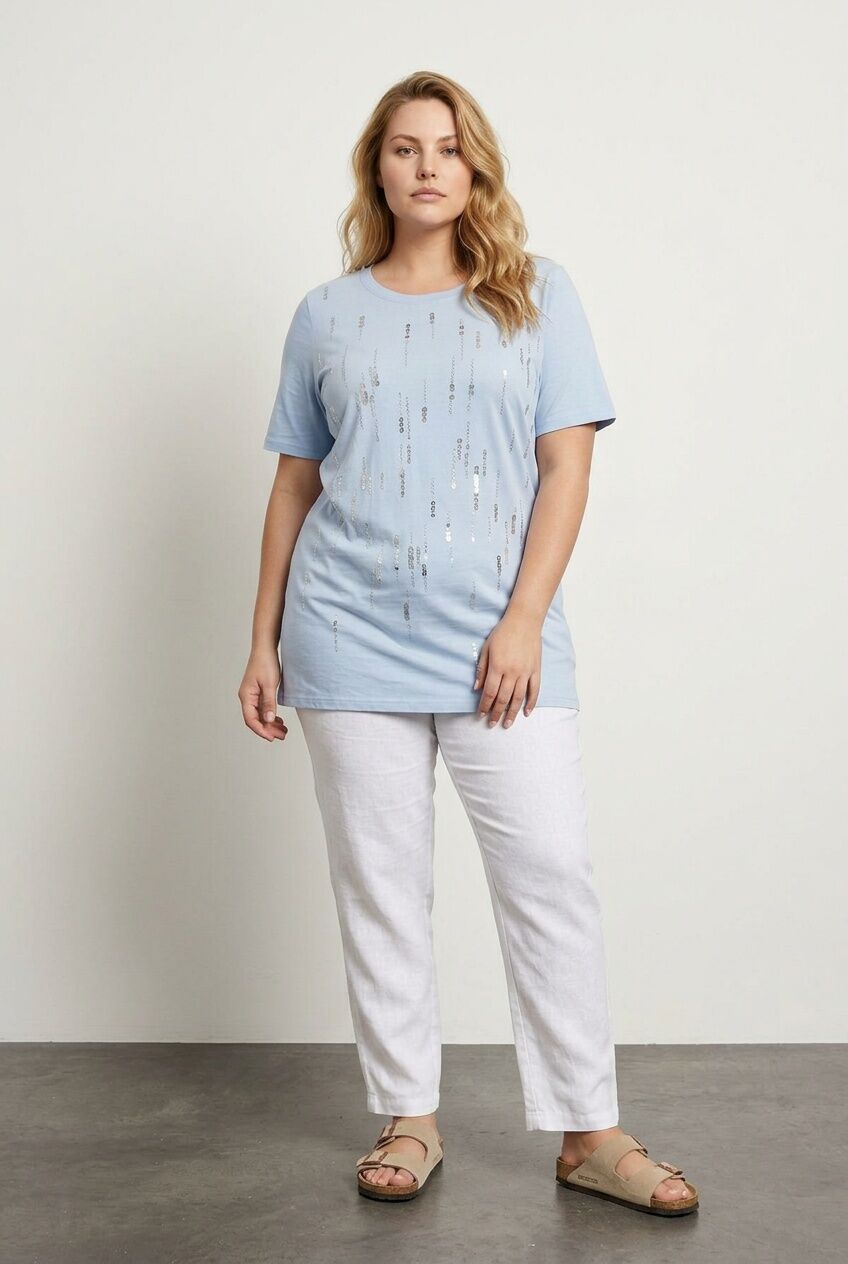 Plus Size Crew Neck Sequin Embellished Short Sleeve T-shirt