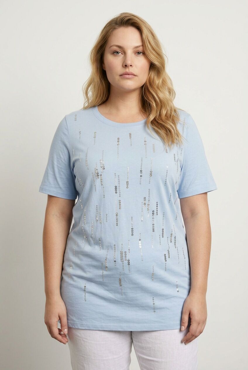 Plus Size Crew Neck Sequin Embellished Short Sleeve T-shirt
