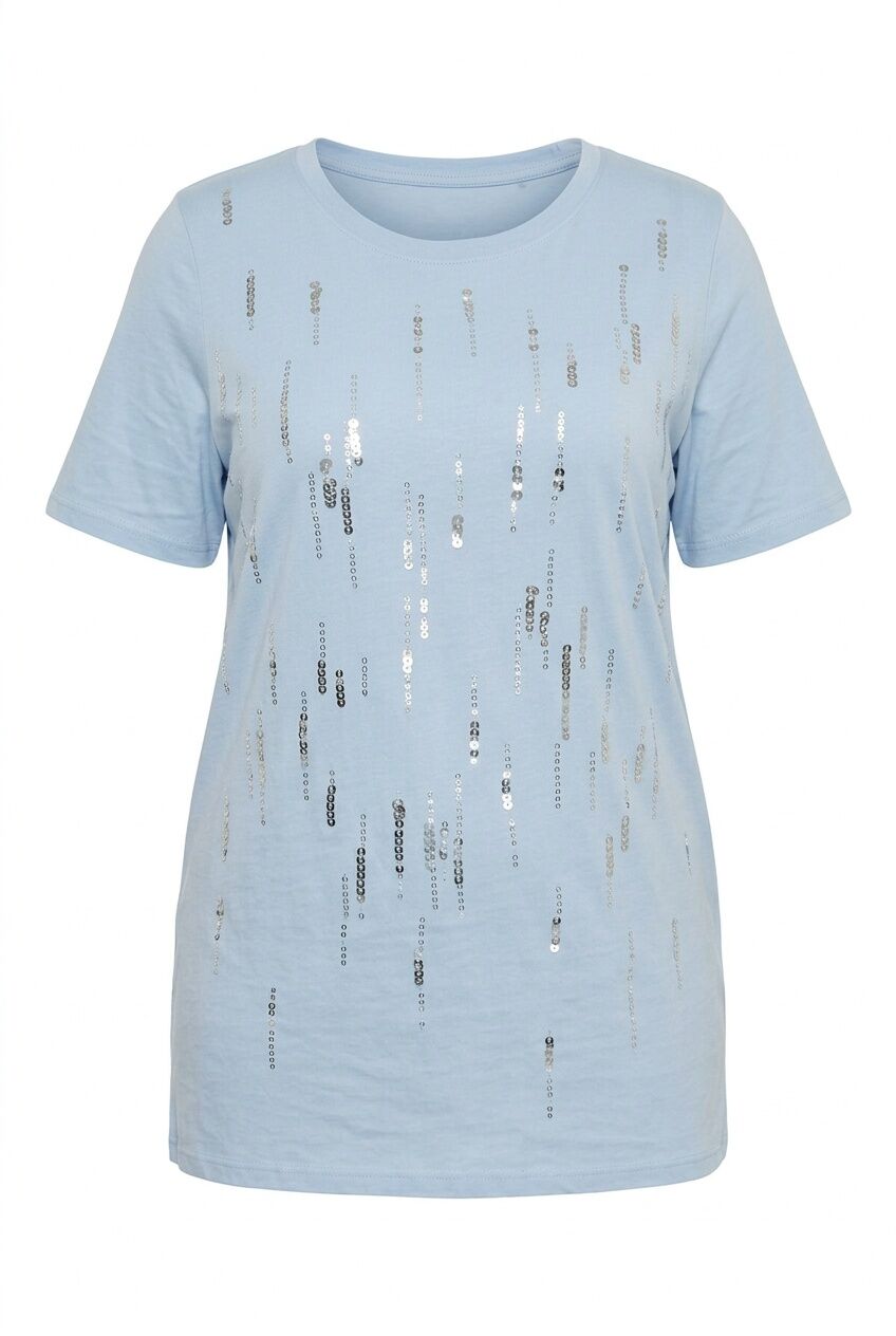 Plus Size Crew Neck Sequin Embellished Short Sleeve T-shirt