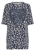 Plus Size Crew Neck Sequin Embellished Blouse with Slit Detail