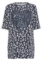 Plus Size Crew Neck Sequin Embellished Blouse with Slit Detail