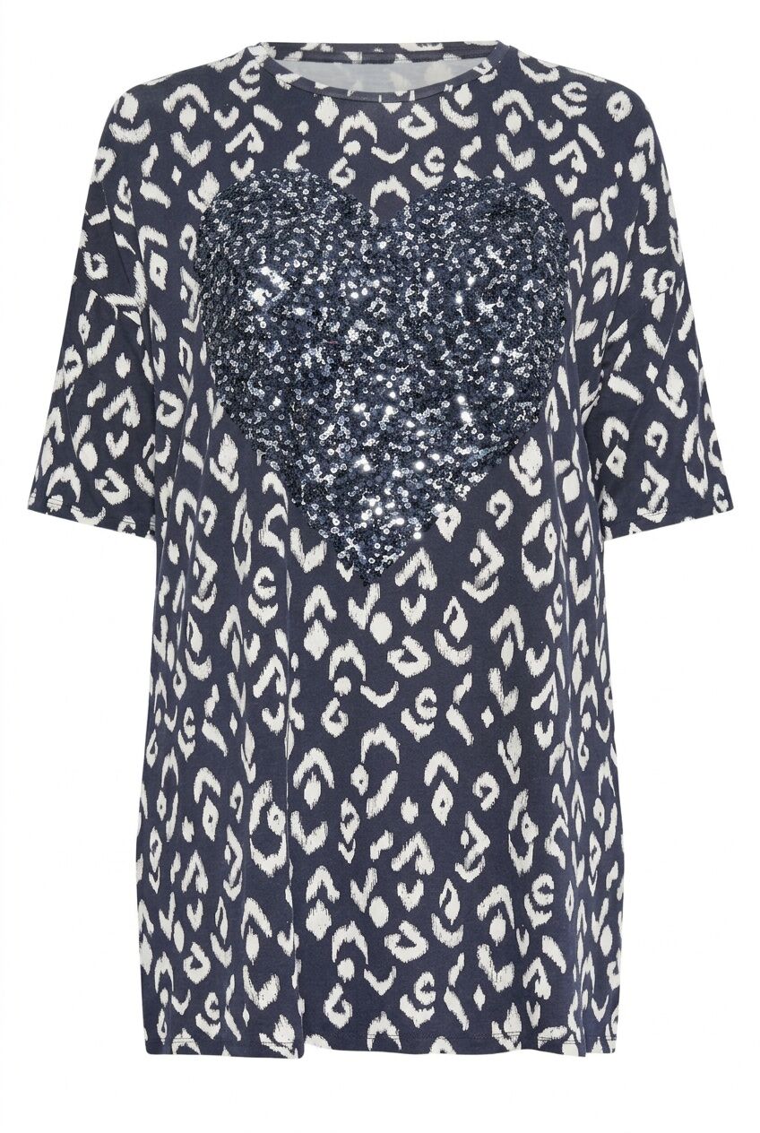 Plus Size Crew Neck Sequin Embellished Blouse with Slit Detail